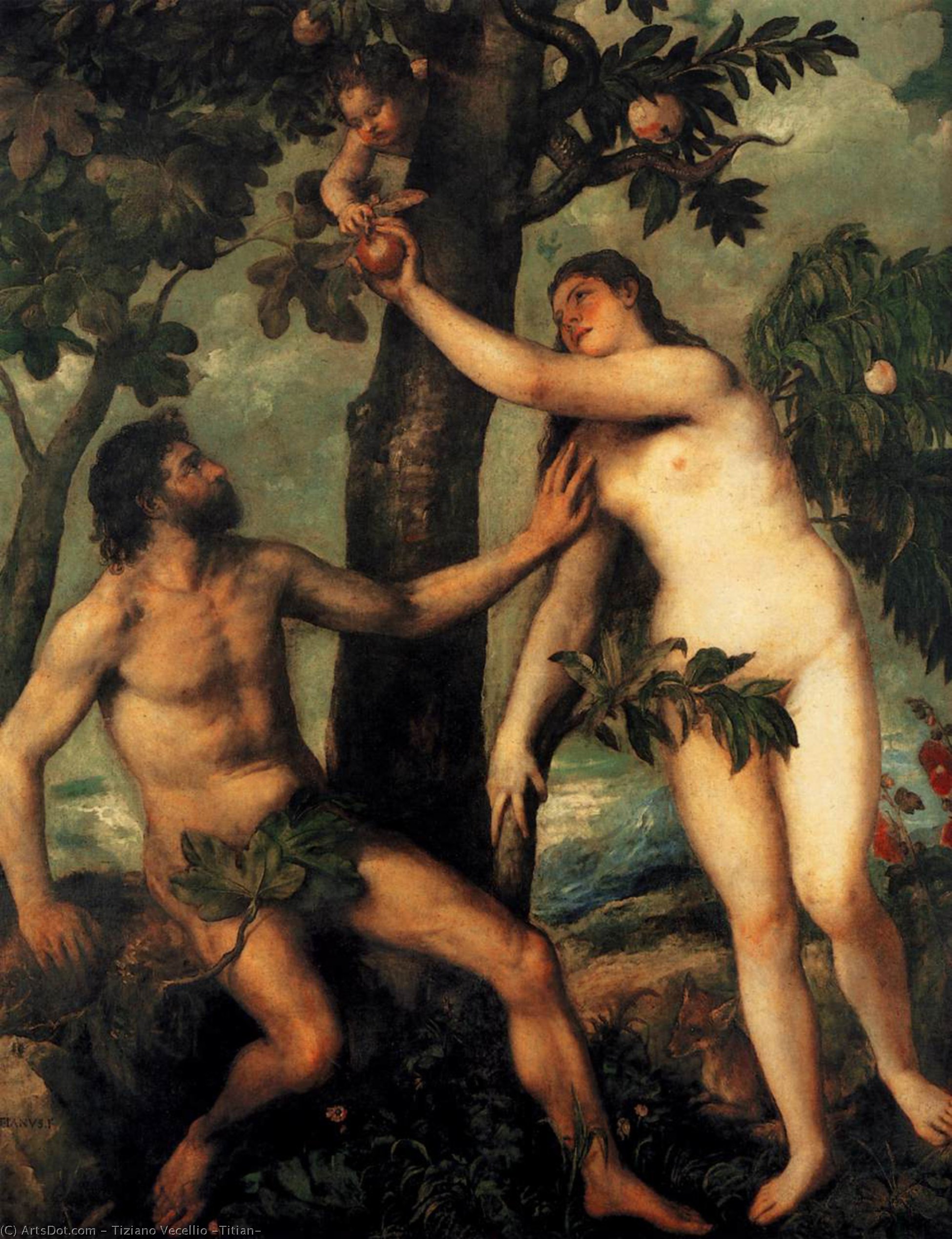 WikiOO.org - Encyclopedia of Fine Arts - Maľba, Artwork Tiziano Vecellio (Titian) - Adam and Eve