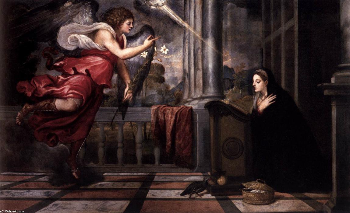 Wikoo.org - موسوعة الفنون الجميلة - اللوحة، العمل الفني Tiziano Vecellio (Titian) - Annunciation