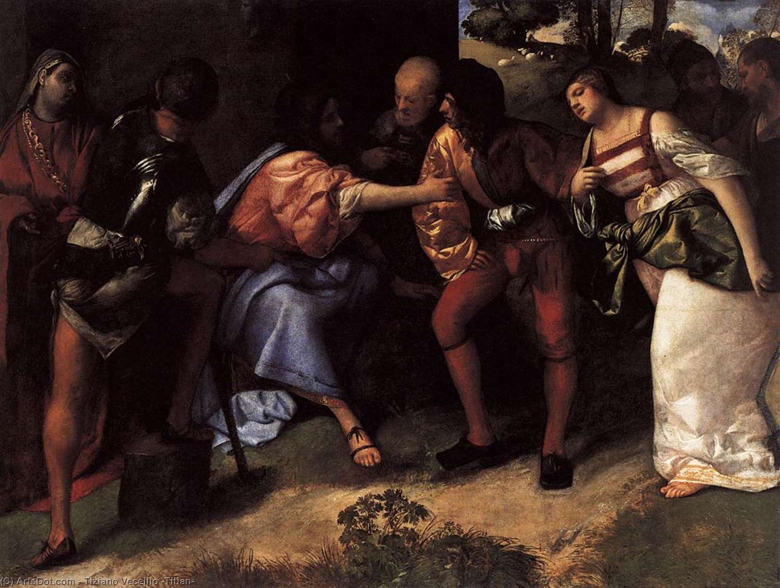 Wikioo.org - Die Enzyklopädie bildender Kunst - Malerei, Kunstwerk von Tiziano Vecellio (Titian) - christus und die ehebrecherin