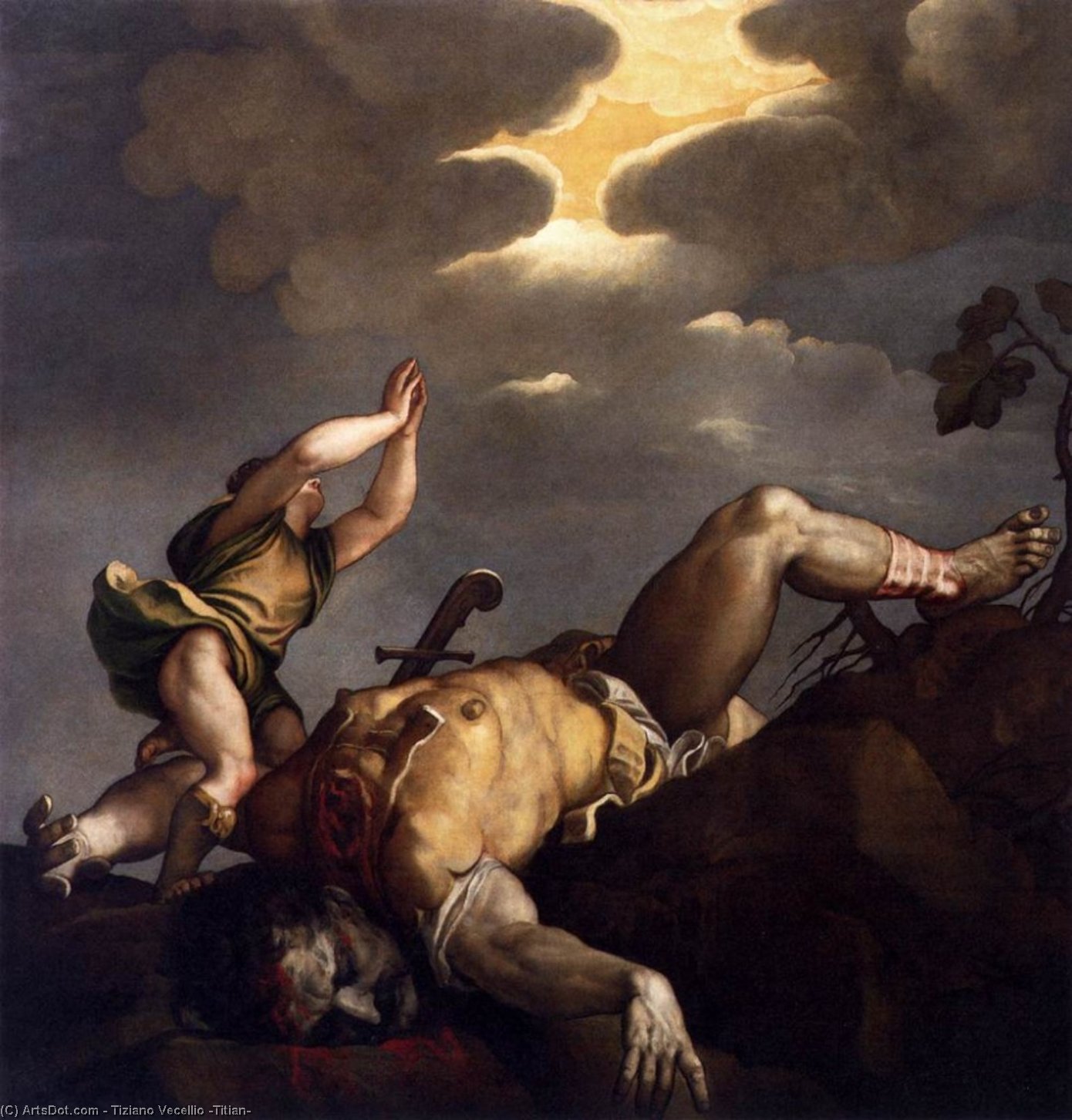 Wikoo.org - موسوعة الفنون الجميلة - اللوحة، العمل الفني Tiziano Vecellio (Titian) - David and Goliath