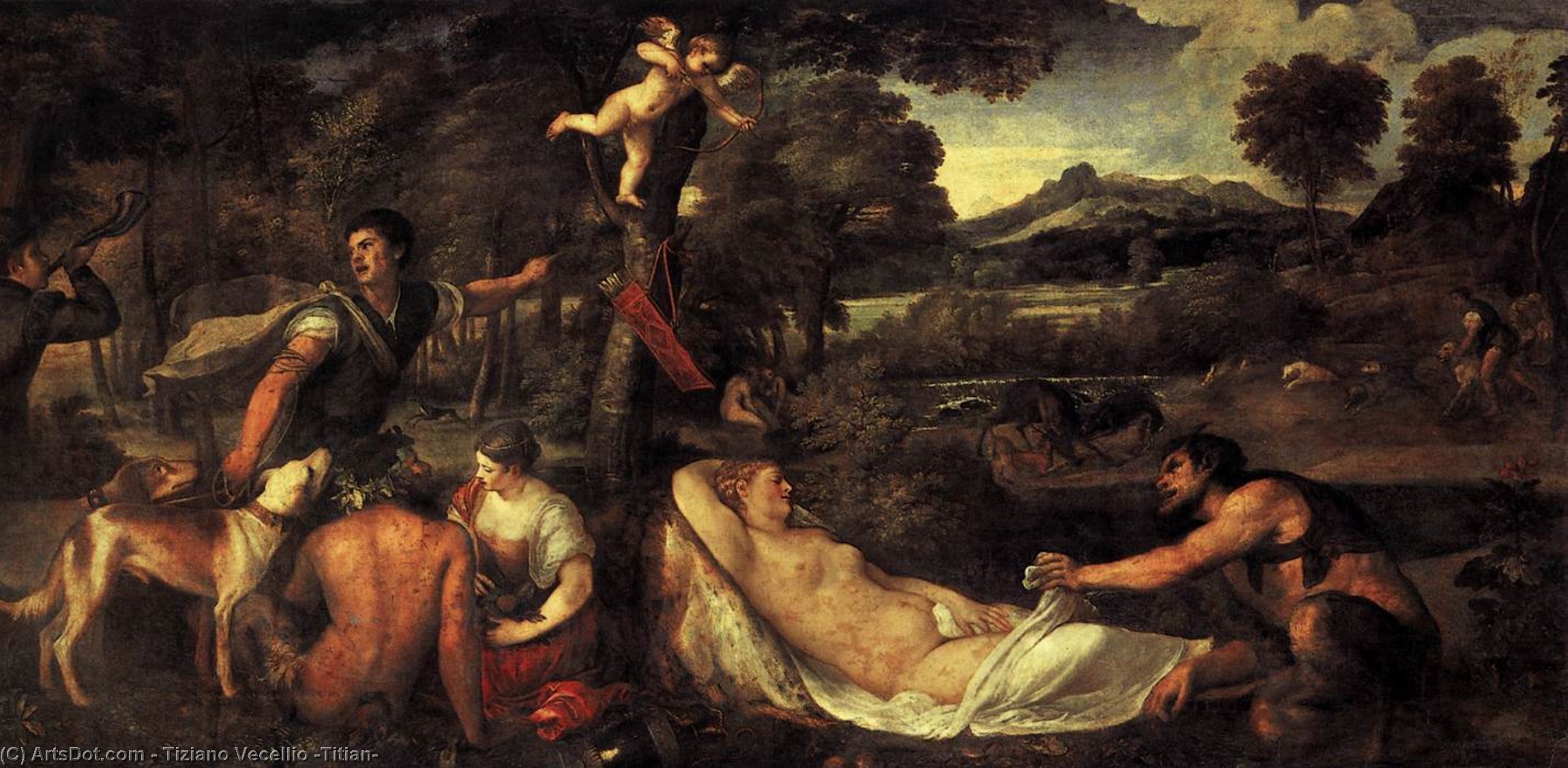 WikiOO.org - Enciklopedija dailės - Tapyba, meno kuriniai Tiziano Vecellio (Titian) - Jupiter and Antiope (Pardo Venus)