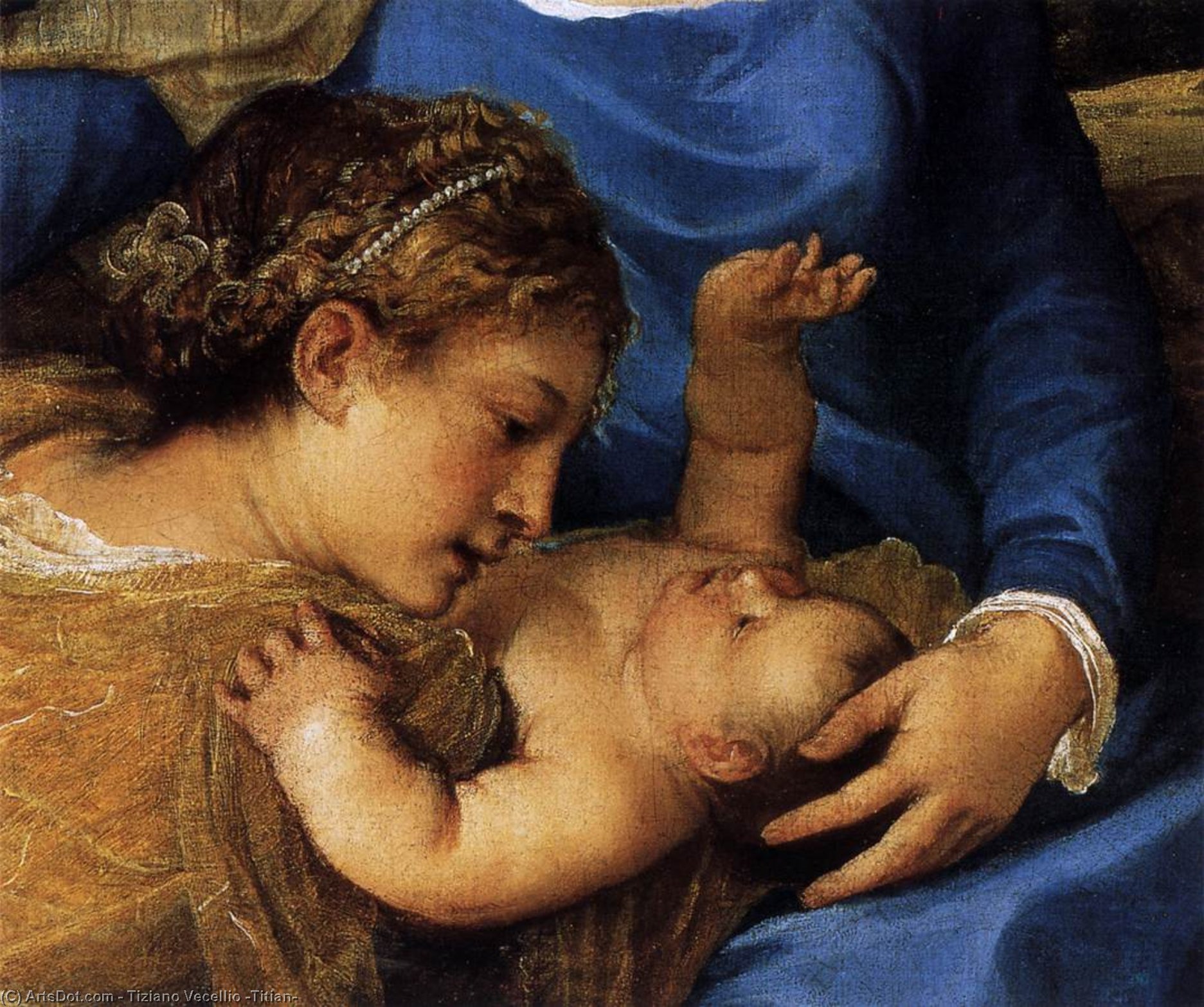 Wikoo.org - موسوعة الفنون الجميلة - اللوحة، العمل الفني Tiziano Vecellio (Titian) - Madonna and Child with Saints (detail)