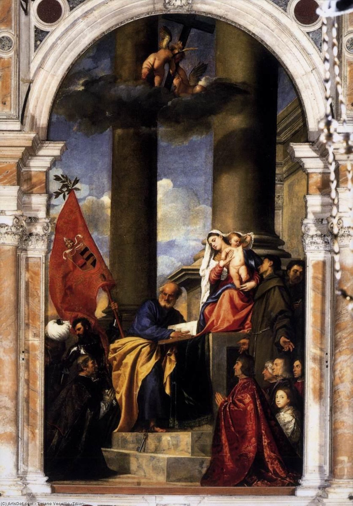 Wikioo.org - The Encyclopedia of Fine Arts - Painting, Artwork by Tiziano Vecellio (Titian) - Madonna with Saints and Members of the Pesaro Family