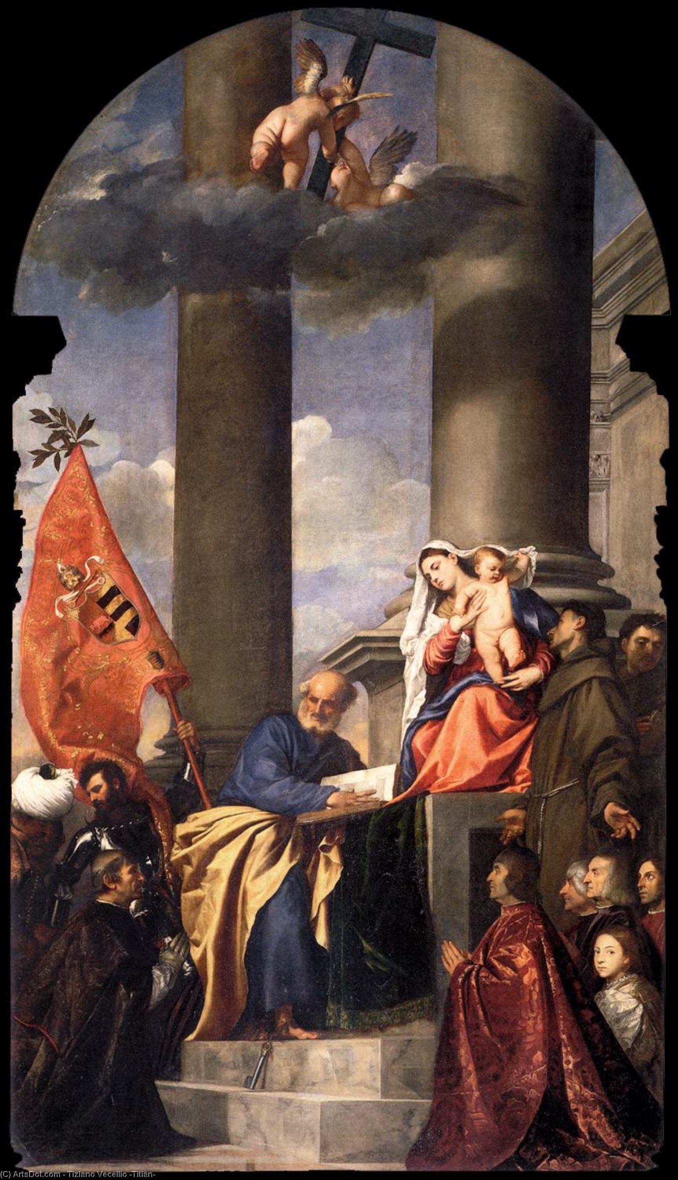 Wikioo.org – La Enciclopedia de las Bellas Artes - Pintura, Obras de arte de Tiziano Vecellio (Titian) - virgen con santos y miembros de la familia pesaro