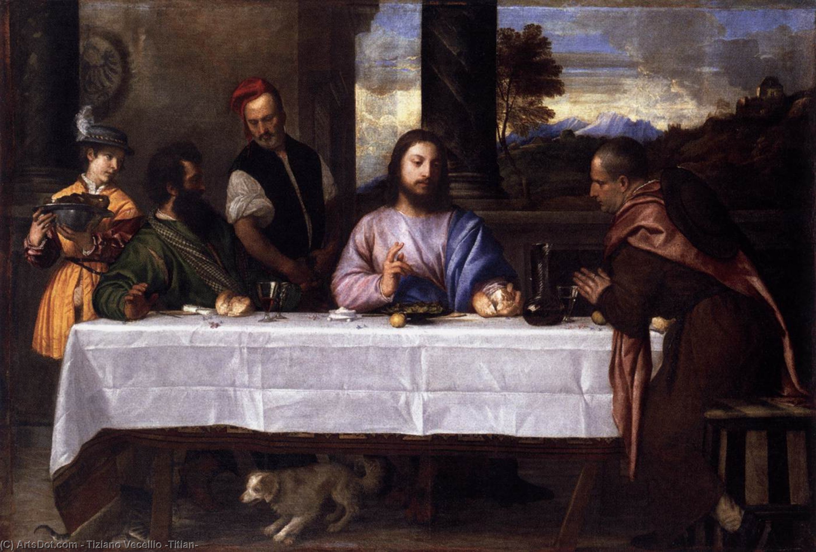 Wikioo.org - The Encyclopedia of Fine Arts - Painting, Artwork by Tiziano Vecellio (Titian) - Supper at Emmaus