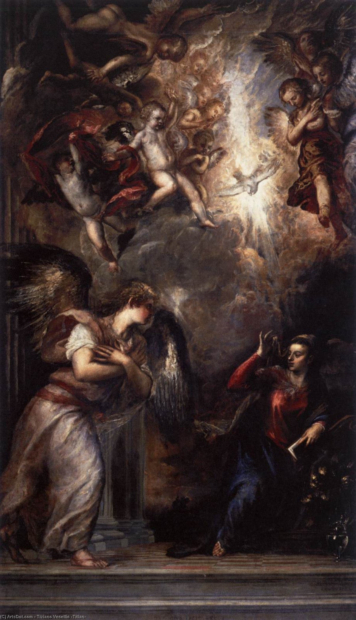 Wikioo.org - The Encyclopedia of Fine Arts - Painting, Artwork by Tiziano Vecellio (Titian) - The Annunciation
