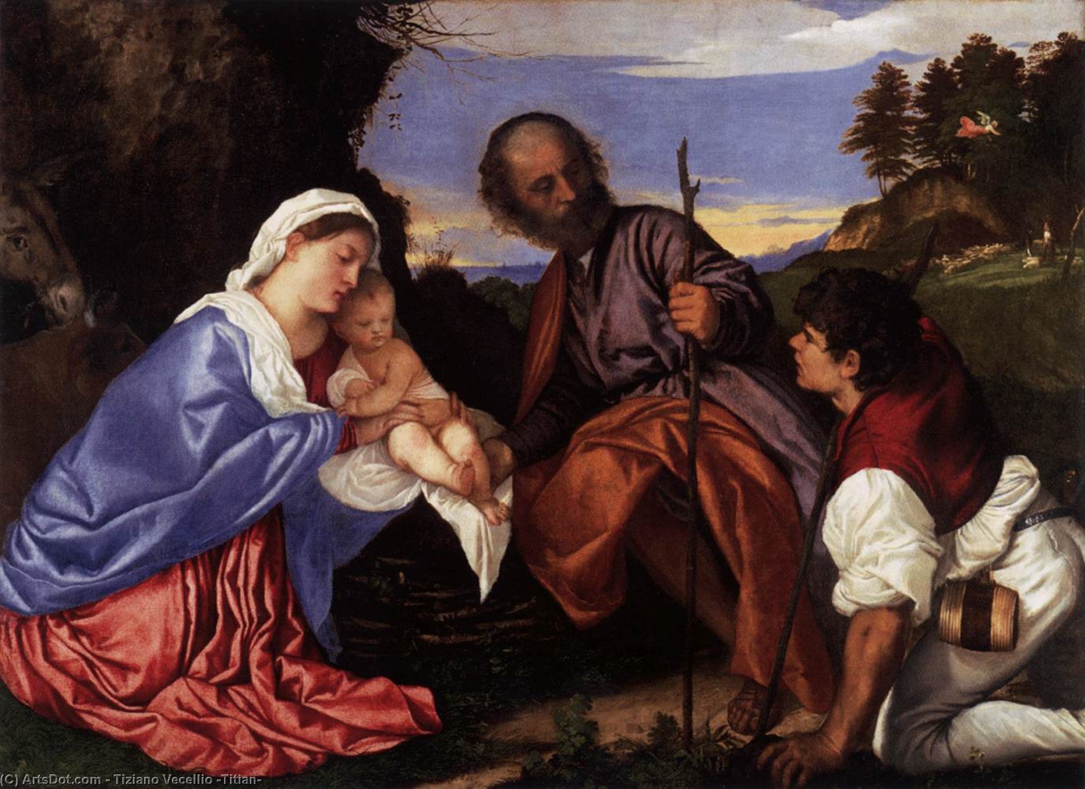 Wikioo.org - The Encyclopedia of Fine Arts - Painting, Artwork by Tiziano Vecellio (Titian) - The Holy Family with a Shepherd