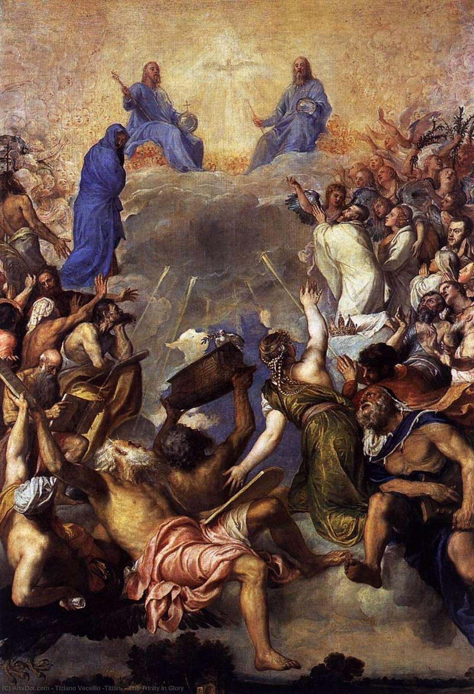 Wikioo.org – La Enciclopedia de las Bellas Artes - Pintura, Obras de arte de Tiziano Vecellio (Titian) - la trinidad en gloria