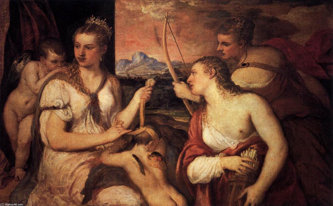 WikiOO.org - Encyclopedia of Fine Arts - Maľba, Artwork Tiziano Vecellio (Titian) - Venus Blindfolding Cupid