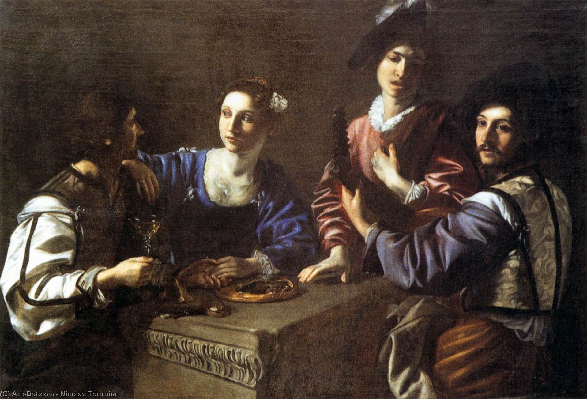 Wikioo.org - The Encyclopedia of Fine Arts - Painting, Artwork by Nicolas Tournier - Drinking Party with a Lute Player