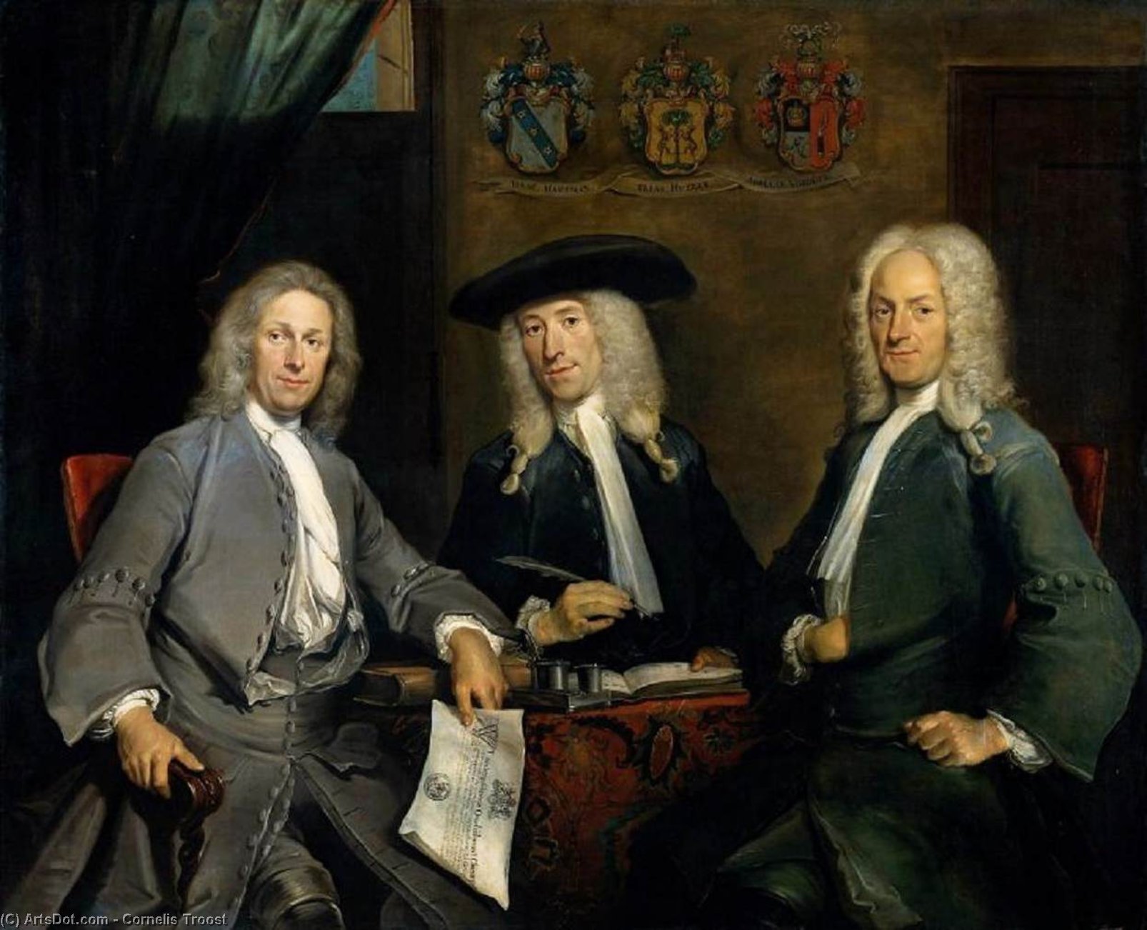 Wikioo.org - The Encyclopedia of Fine Arts - Painting, Artwork by Cornelis Troost - Three Governors of the Surgeons Guild, Amsterdam