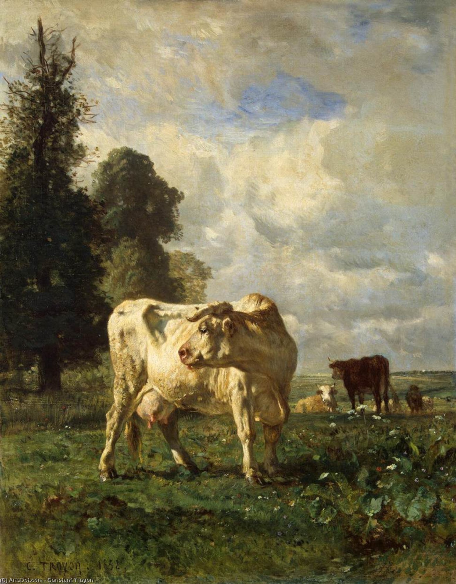 Wikioo.org - สารานุกรมวิจิตรศิลป์ - จิตรกรรม Constant Troyon - Cows in the Field