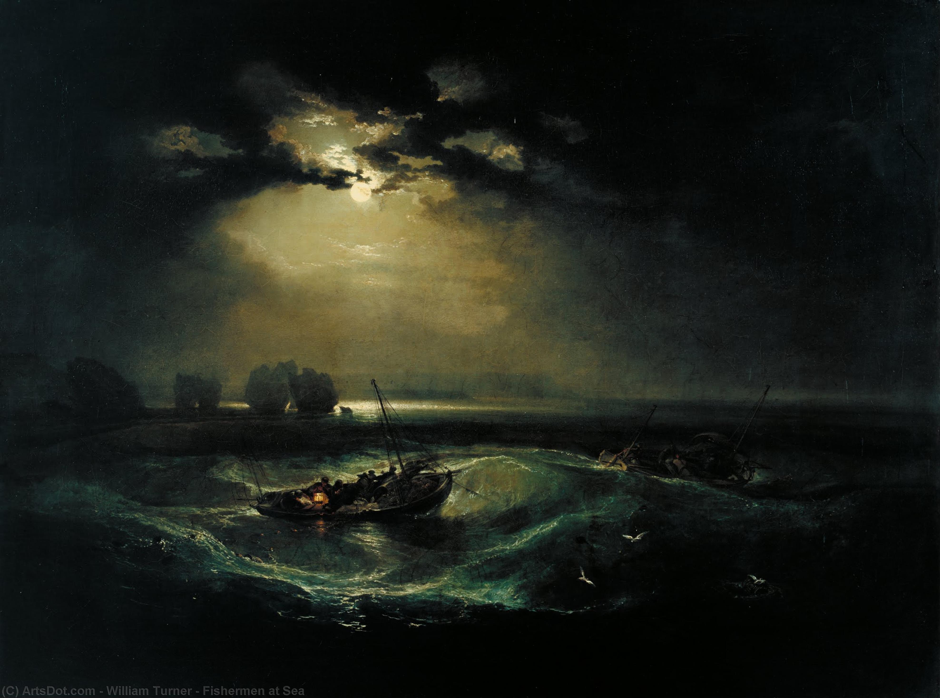 Wikioo.org – La Enciclopedia de las Bellas Artes - Pintura, Obras de arte de William Turner - Pescadores en el mar