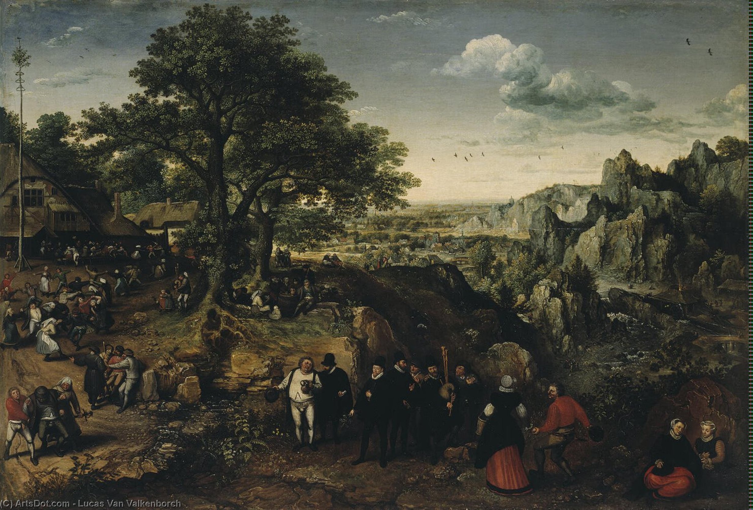 Wikioo.org - The Encyclopedia of Fine Arts - Painting, Artwork by Lucas Van Valkenborch - Landscape with a Rural Festival