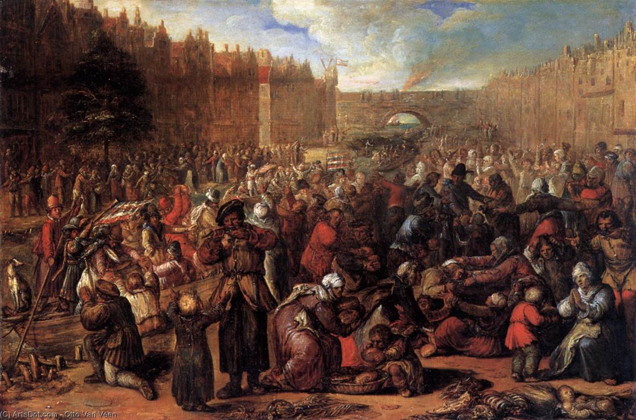 Wikioo.org - The Encyclopedia of Fine Arts - Painting, Artwork by Otto Van Veen - Distribution of Herring and White Bread during the Siege of Leiden