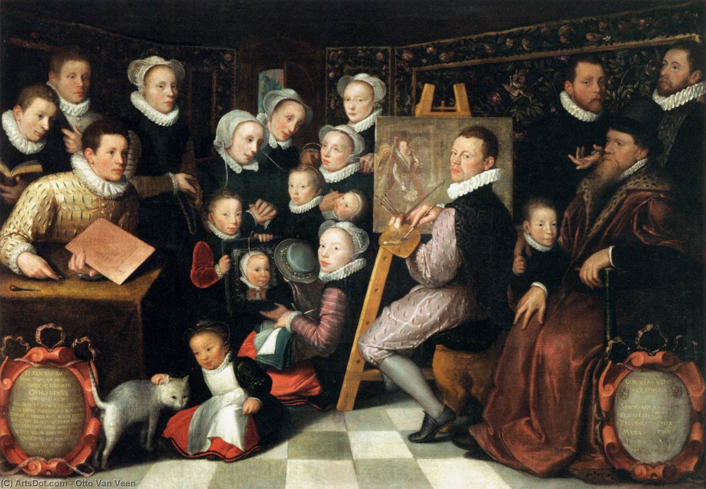 Wikioo.org - The Encyclopedia of Fine Arts - Painting, Artwork by Otto Van Veen - The Artist Painting, Surrounded by his Family