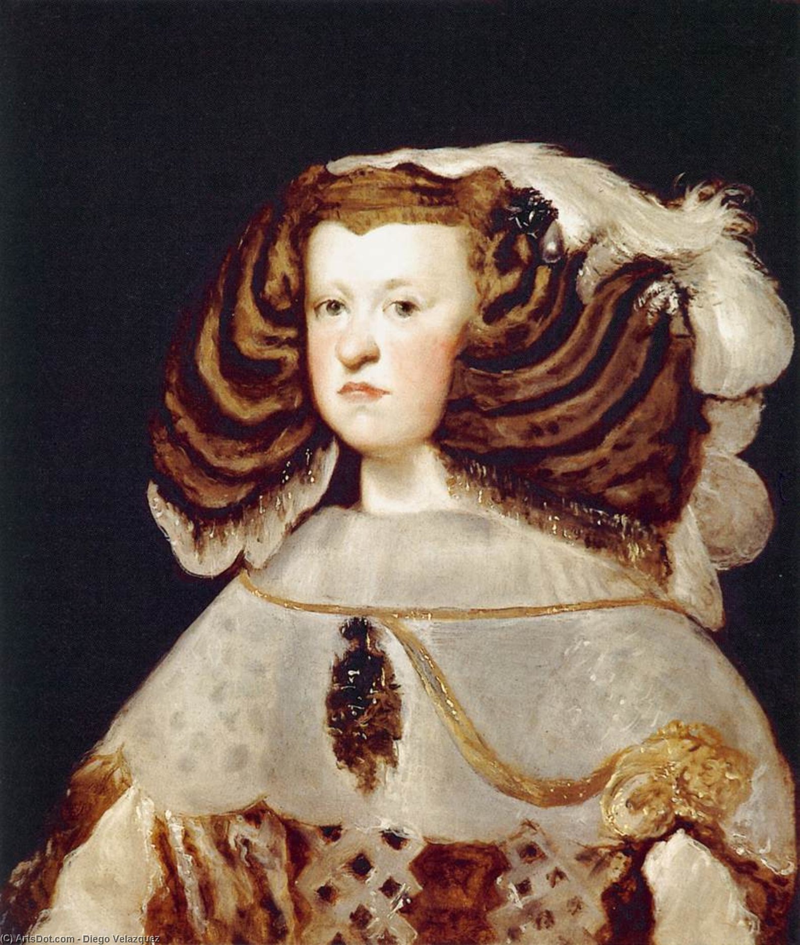 Wikioo.org – La Enciclopedia de las Bellas Artes - Pintura, Obras de arte de Diego Velazquez - Botas retrato de mariana de austria , Reina de España