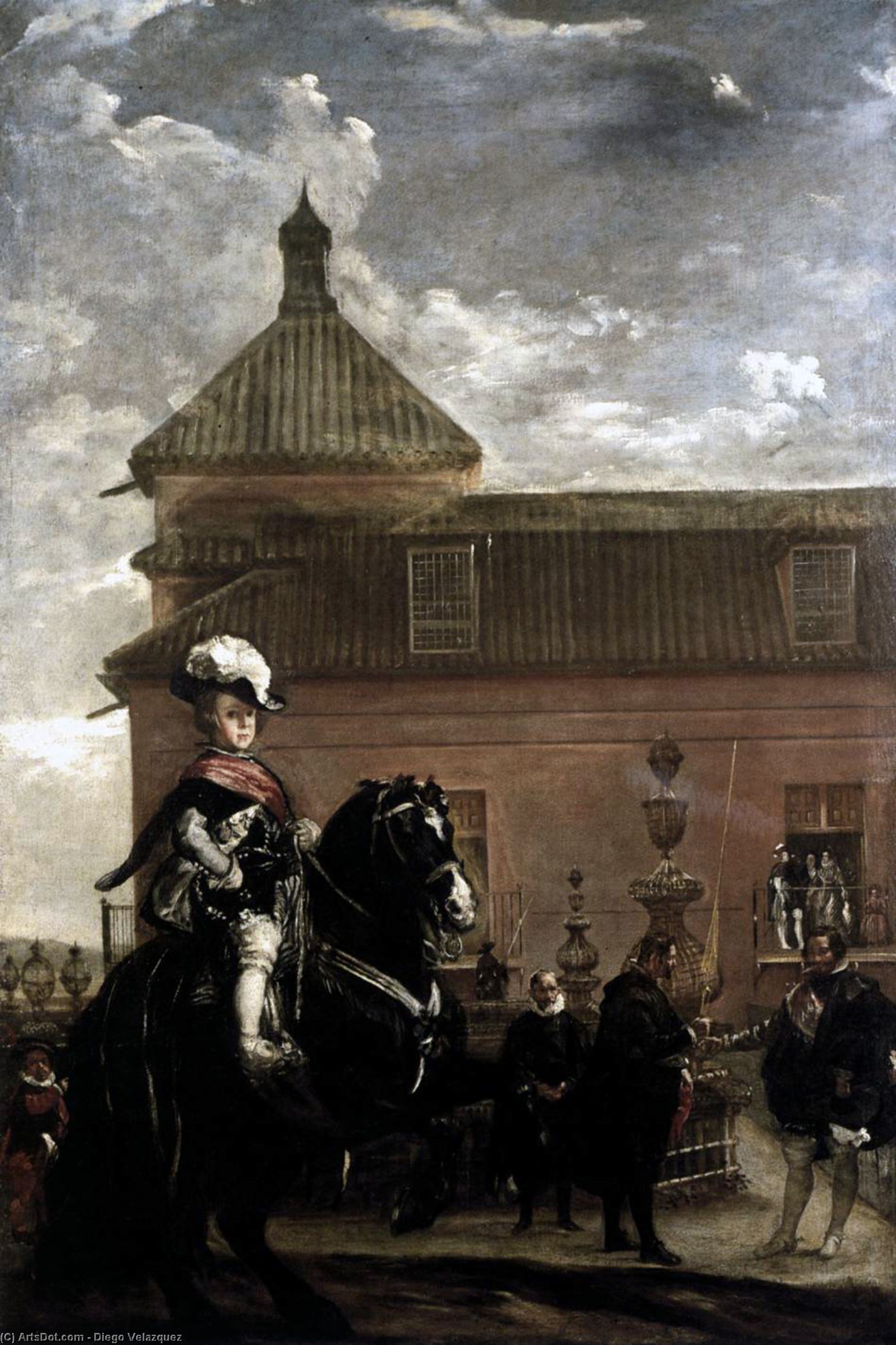 Wikioo.org - The Encyclopedia of Fine Arts - Painting, Artwork by Diego Velazquez - Prince Baltasar Carlos with the Count-Duke of Olivares at the Royal Mews