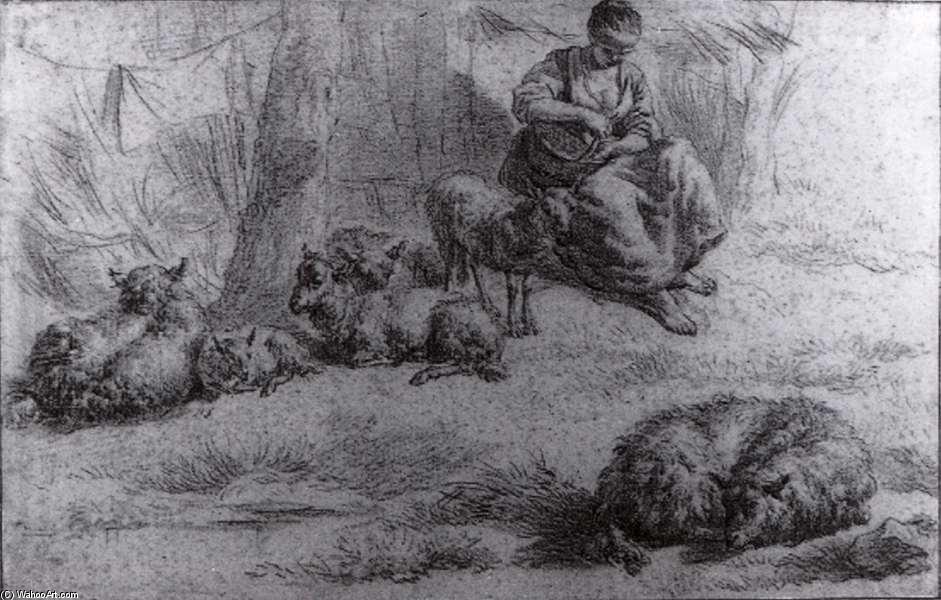 WikiOO.org - Encyclopedia of Fine Arts - Lukisan, Artwork Adriaen Van De Velde - Seated Woman with a Basket and Livestock