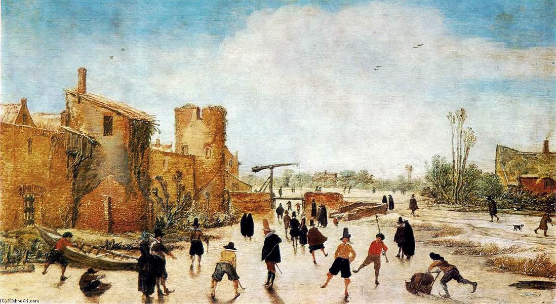 Wikioo.org - The Encyclopedia of Fine Arts - Painting, Artwork by Esaias Van De Velde - The Joy of Ice on the Wallgraben