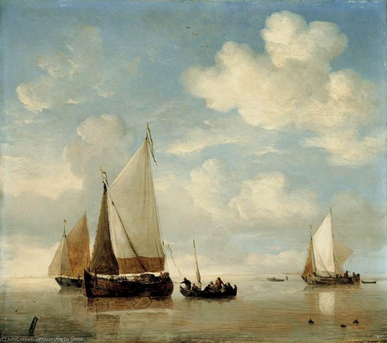 Wikioo.org - The Encyclopedia of Fine Arts - Painting, Artwork by Willem Van De Velde The Elder - Calm - Dutch Smalschips and a Rowing Boat