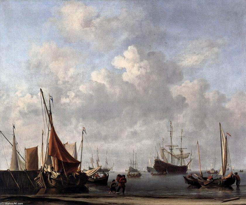 Wikioo.org - The Encyclopedia of Fine Arts - Painting, Artwork by Willem Van De Velde The Elder - Entrance to a Dutch Port