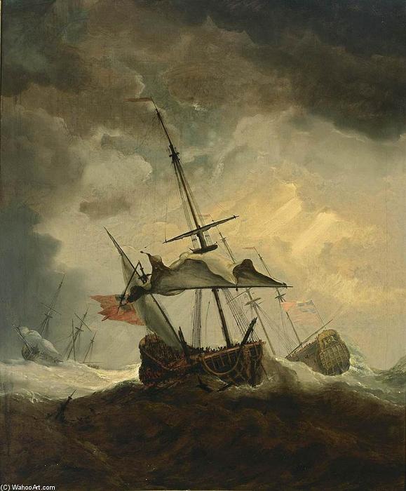 Wikoo.org - موسوعة الفنون الجميلة - اللوحة، العمل الفني Willem Van De Velde The Elder - Small English Ship Dismasted in a Gale