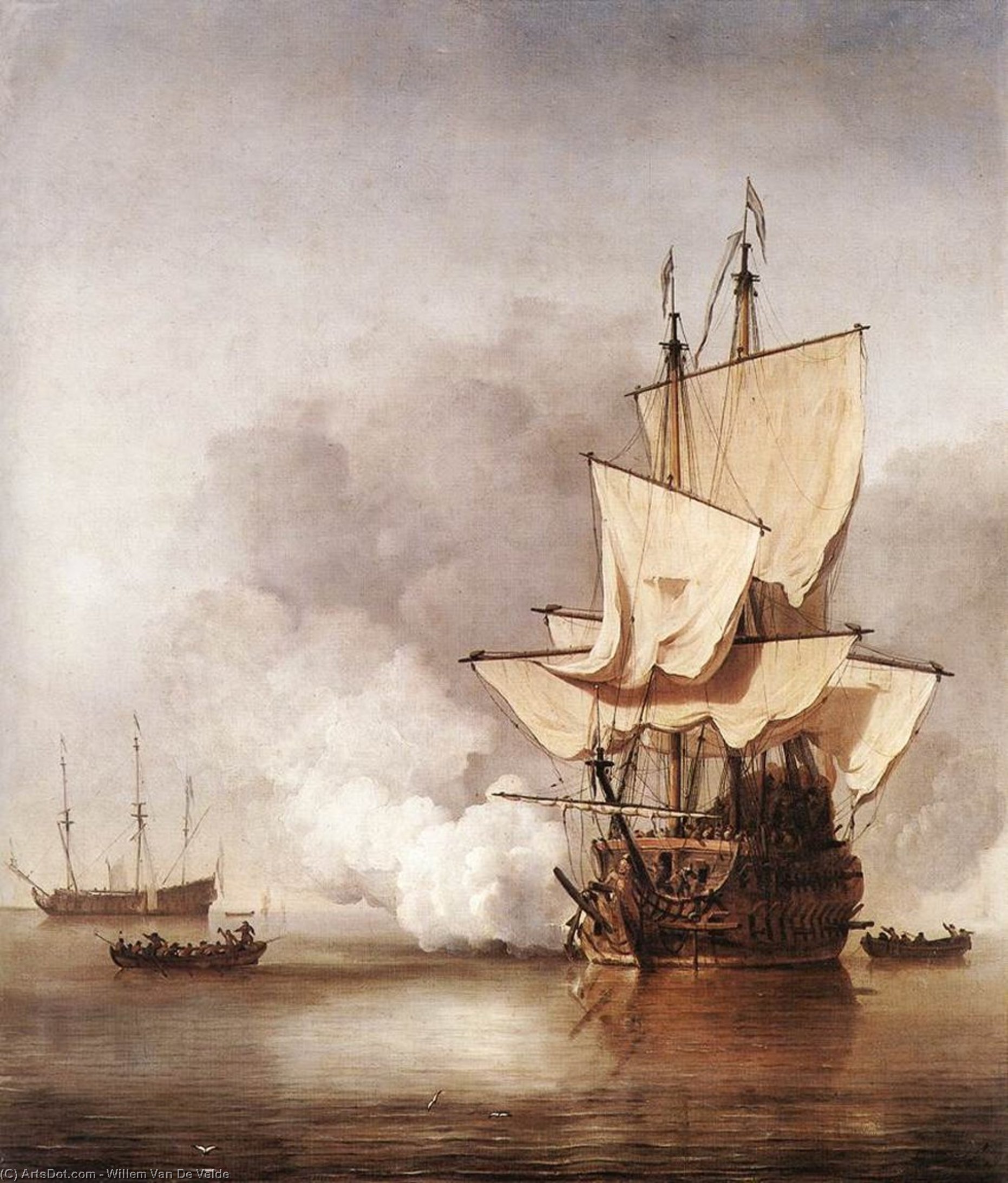 Wikioo.org - The Encyclopedia of Fine Arts - Painting, Artwork by Willem Van De Velde The Elder - The Cannon Shot