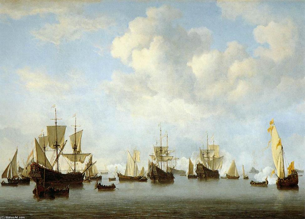 WikiOO.org – 美術百科全書 - 繪畫，作品 Willem Van De Velde The Elder - 荷兰舰队在Goeree海峡（几内亚）