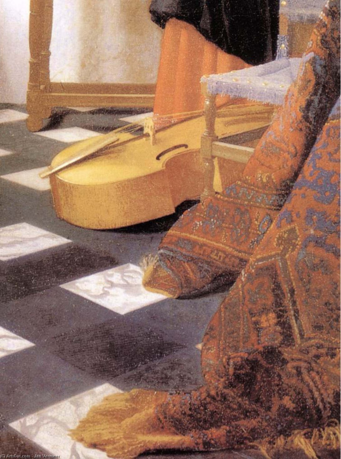 Wikioo.org – La Enciclopedia de las Bellas Artes - Pintura, Obras de arte de Jan Vermeer - una dama en el Virginals con un Hidalgo ( detalle )