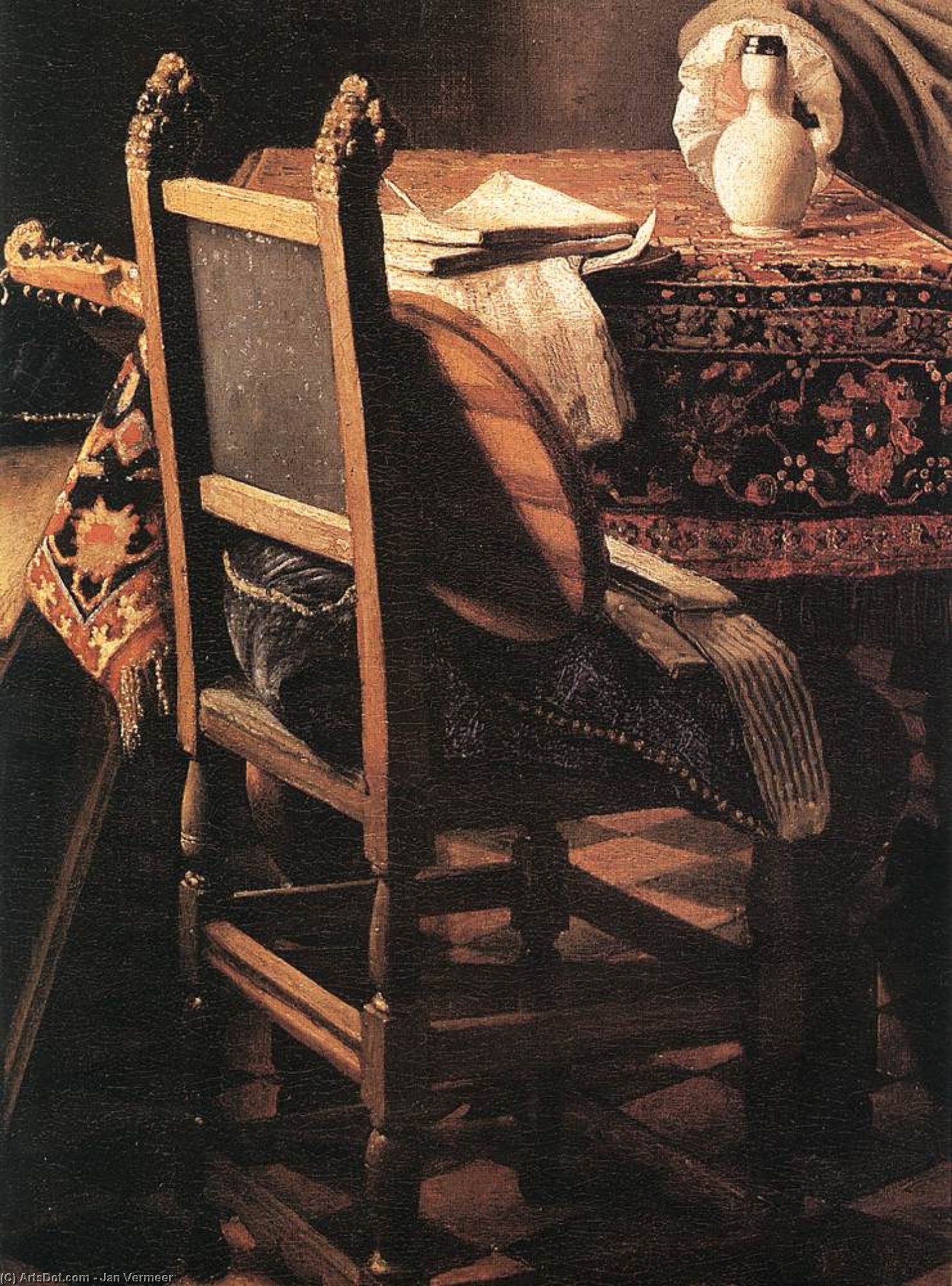 Wikioo.org – L'Enciclopedia delle Belle Arti - Pittura, Opere di Jan Vermeer - una signora bere  e le  Un  gentiluomo  particolare  9