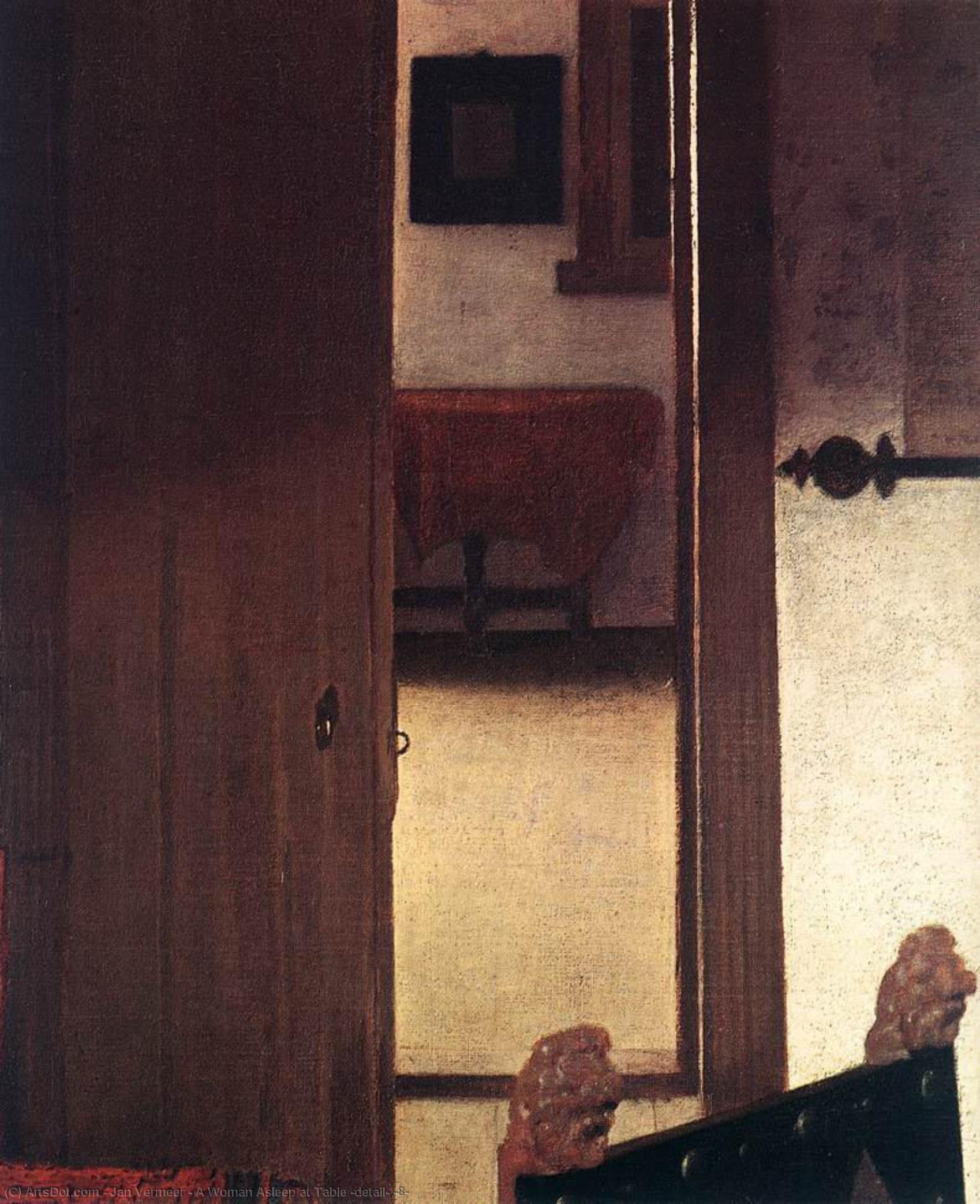 WikiOO.org - אנציקלופדיה לאמנויות יפות - ציור, יצירות אמנות Jan Vermeer - A Woman Asleep at Table (detail) (8)