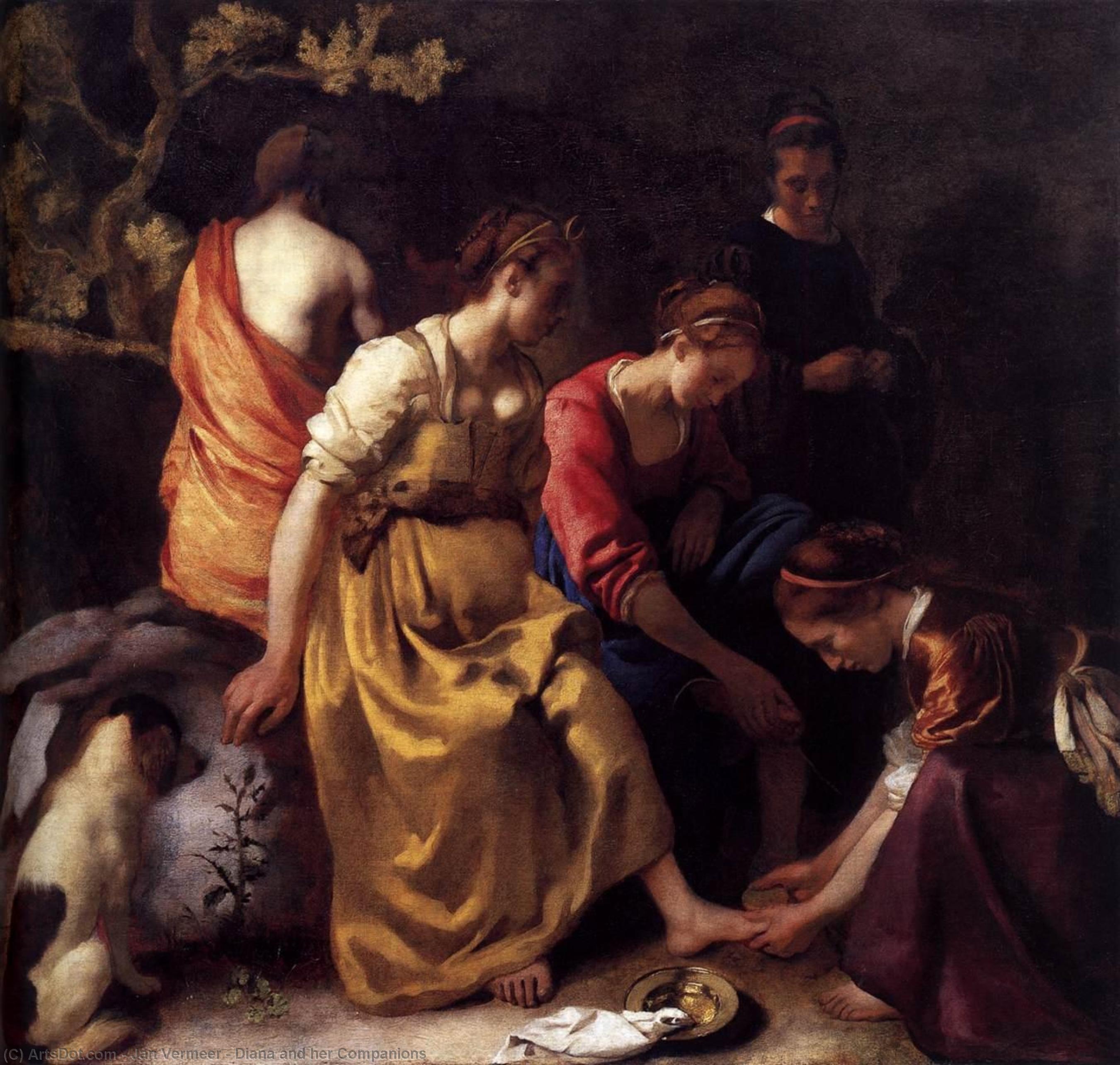 Wikioo.org - The Encyclopedia of Fine Arts - Painting, Artwork by Jan Vermeer - Diana and her Companions