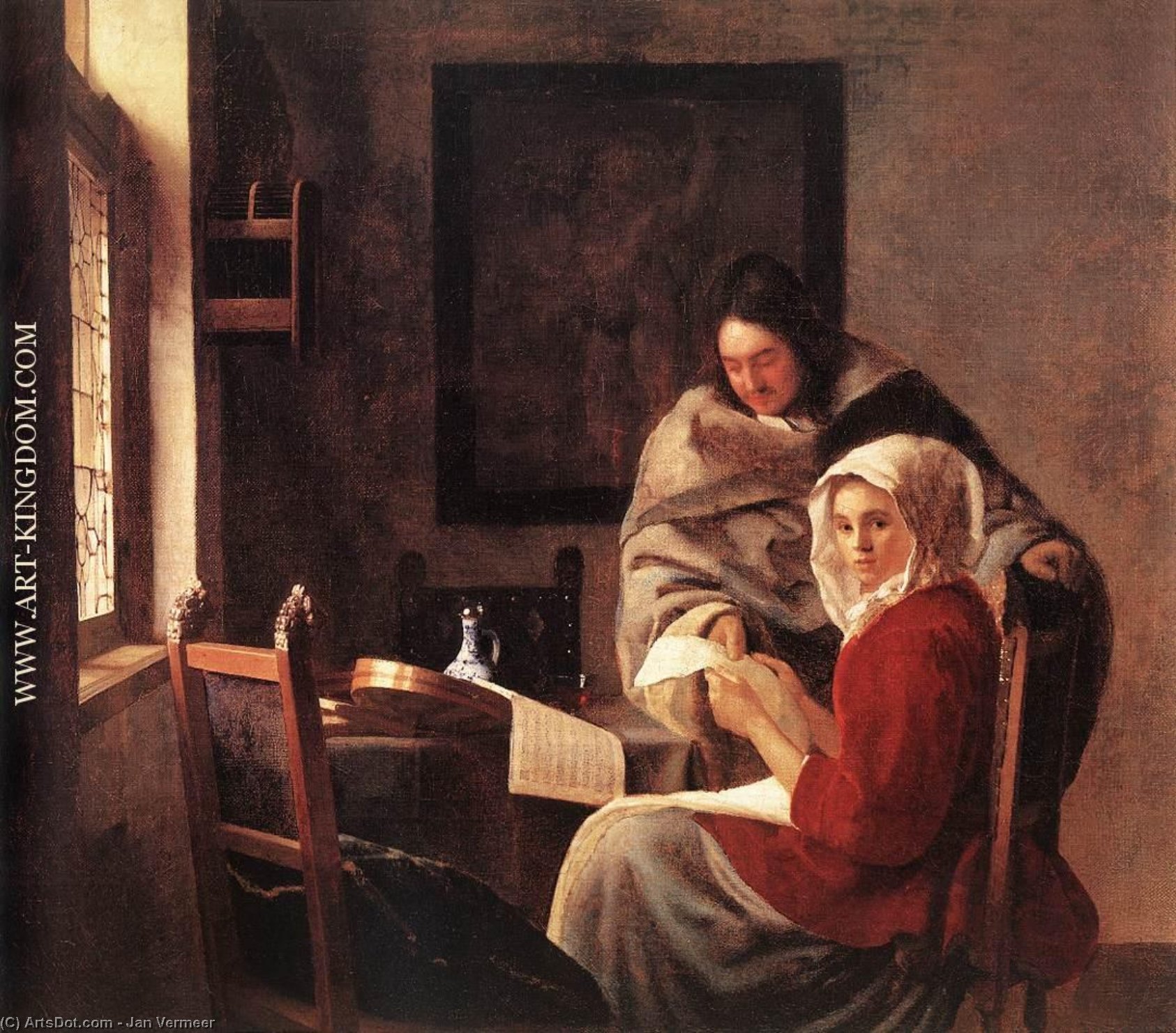 Wikioo.org - The Encyclopedia of Fine Arts - Painting, Artwork by Jan Vermeer - Girl Interrupted at Her Music