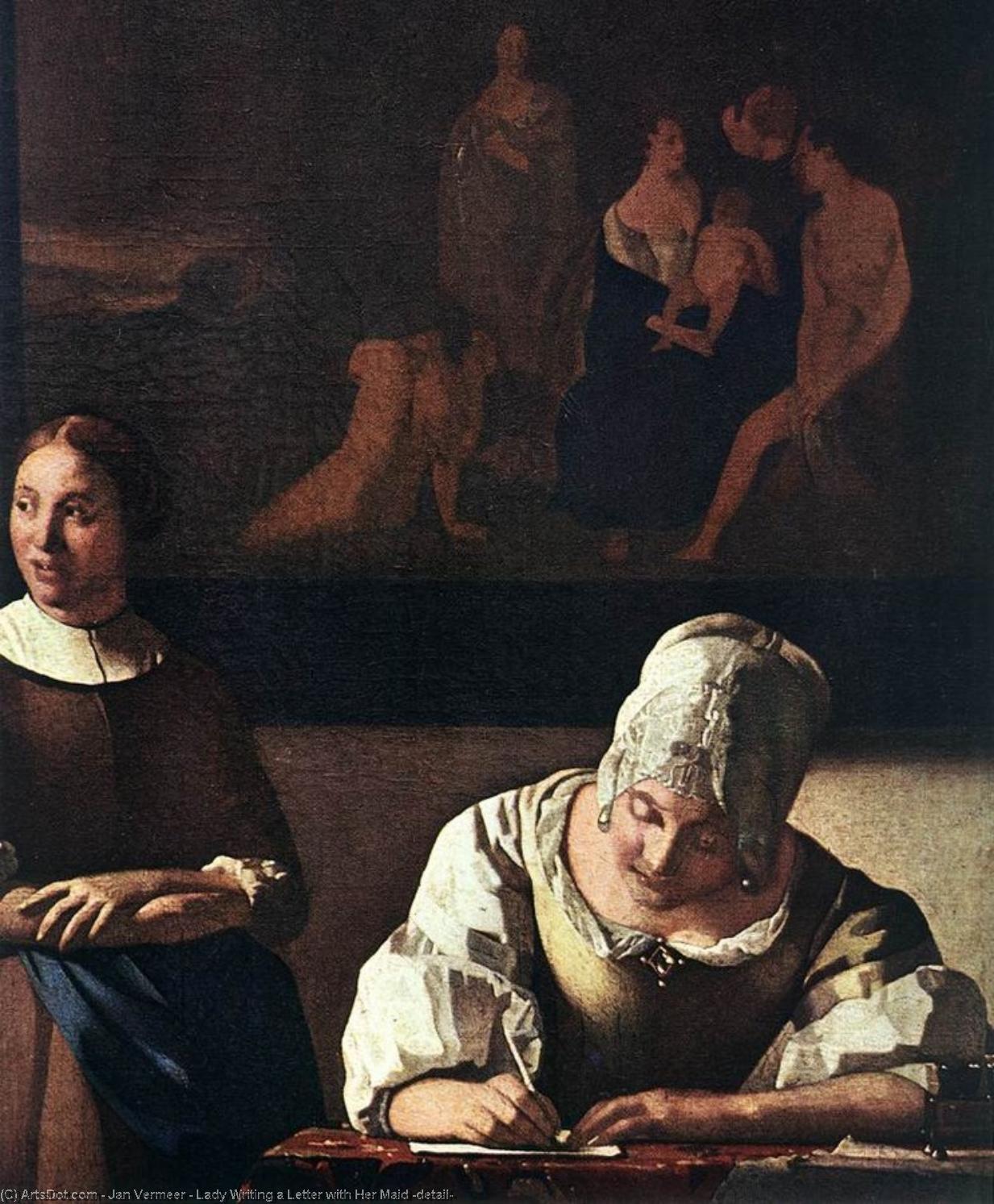 WikiOO.org - Enciclopedia of Fine Arts - Pictura, lucrări de artă Jan Vermeer - Lady Writing a Letter with Her Maid (detail)