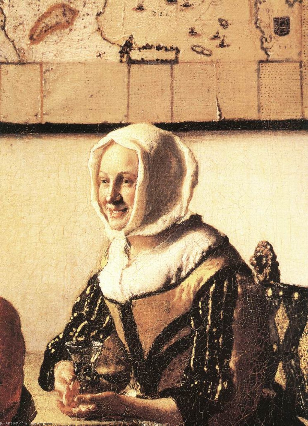 WikiOO.org - Encyclopedia of Fine Arts - Lukisan, Artwork Jan Vermeer - Officer with a Laughing Girl (detail)