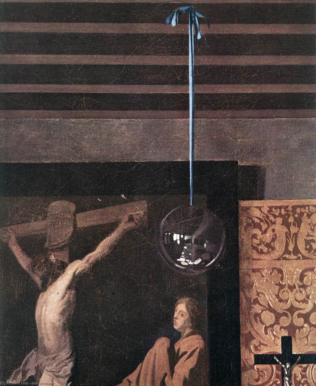 Wikoo.org - موسوعة الفنون الجميلة - اللوحة، العمل الفني Jan Vermeer - The Allegory of Faith (detail)