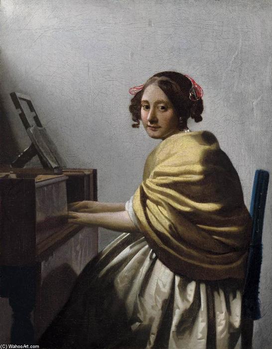 Wikoo.org - موسوعة الفنون الجميلة - اللوحة، العمل الفني Jan Vermeer - Young Woman Seated at the Virginals