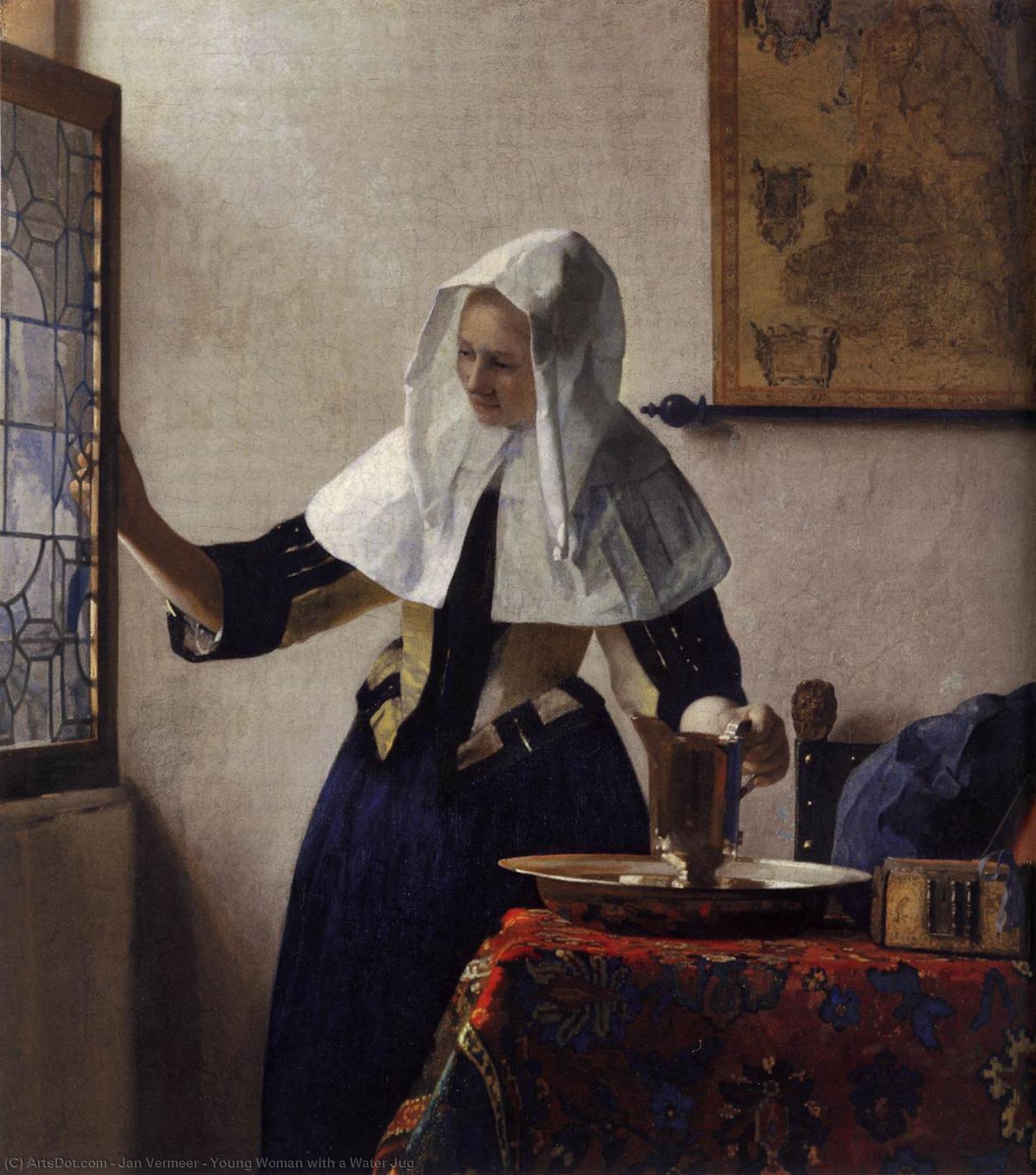 WikiOO.org – 美術百科全書 - 繪畫，作品 Jan Vermeer - 年轻女子 与  一个  水  瓶
