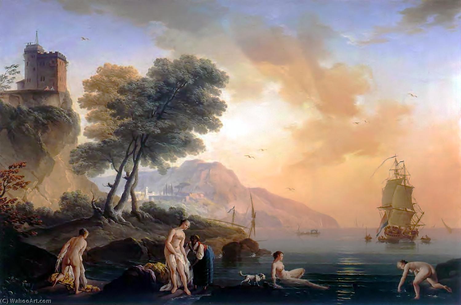 Wikioo.org - The Encyclopedia of Fine Arts - Painting, Artwork by Claude Joseph Vernet - Girls Bathing at the Seaside