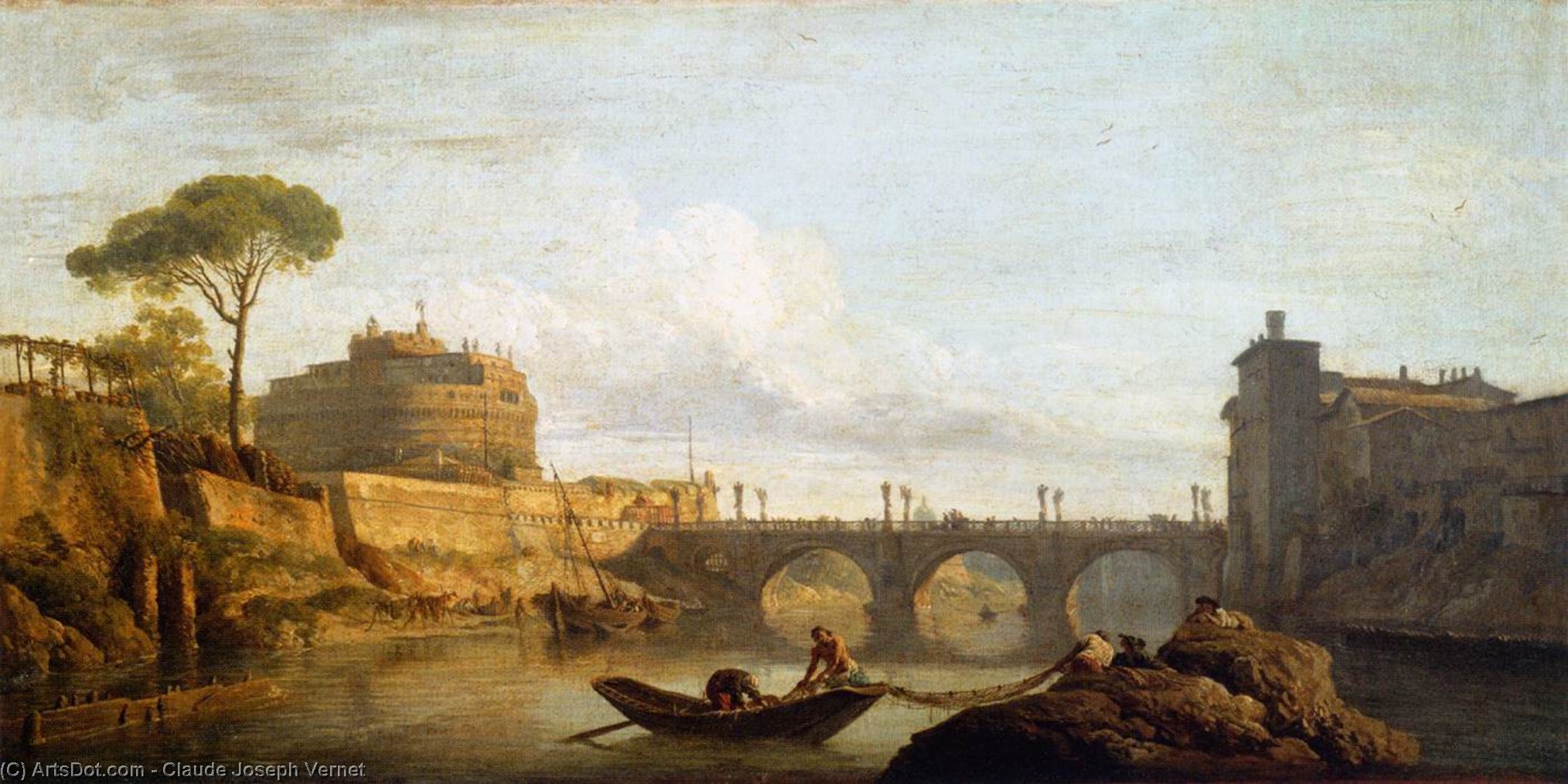Wikioo.org - The Encyclopedia of Fine Arts - Painting, Artwork by Claude Joseph Vernet - The Bridge and the Castel Sant'Angelo in Rome