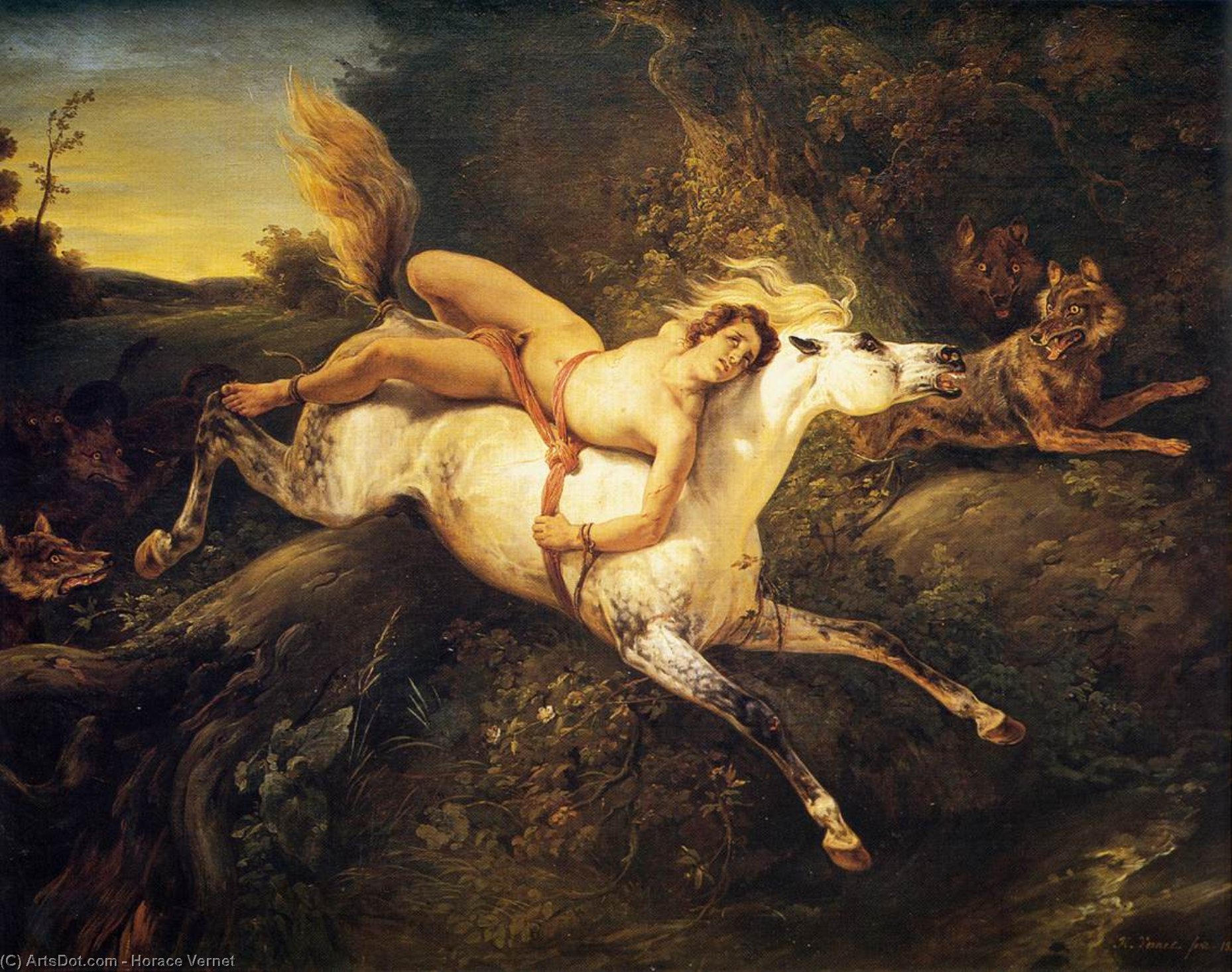 Wikioo.org - The Encyclopedia of Fine Arts - Painting, Artwork by Emile Jean Horace Vernet - Mazeppa and the Wolves