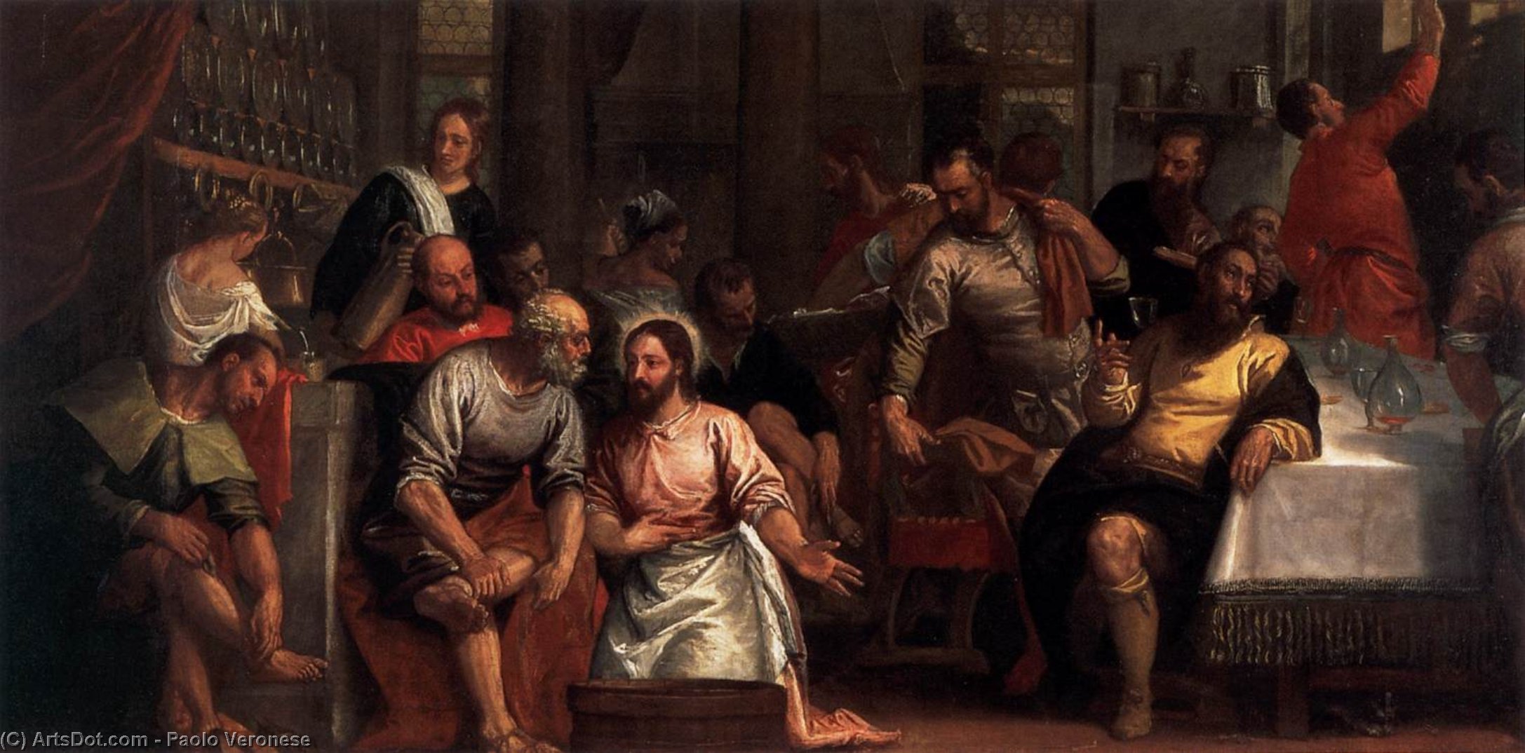 Wikioo.org – La Enciclopedia de las Bellas Artes - Pintura, Obras de arte de Paolo Veronese - Cristo lavado  el  pies  todaclasede  el  partido