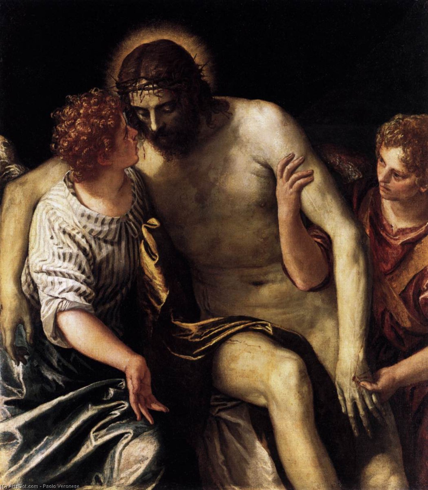 WikiOO.org – 美術百科全書 - 繪畫，作品 Paolo Veronese - 死的基督 支持的  通过   两  天使