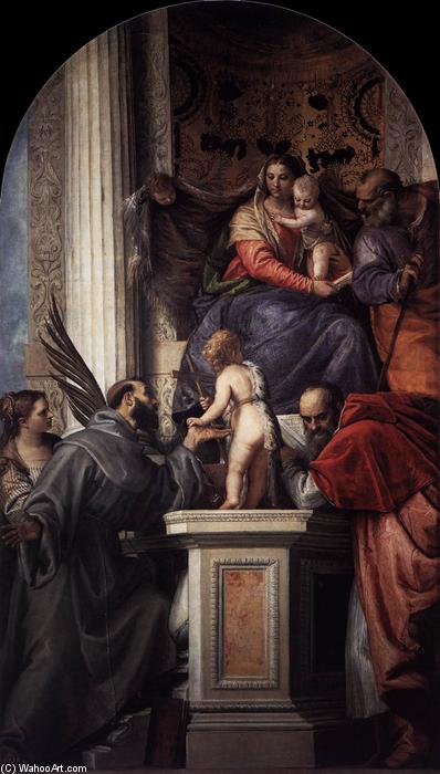 Wikioo.org - Die Enzyklopädie bildender Kunst - Malerei, Kunstwerk von Paolo Veronese - Thronende Madonna mit Kind, mit dem Jesuskind St. Johannes der Täufer und der Heiligen