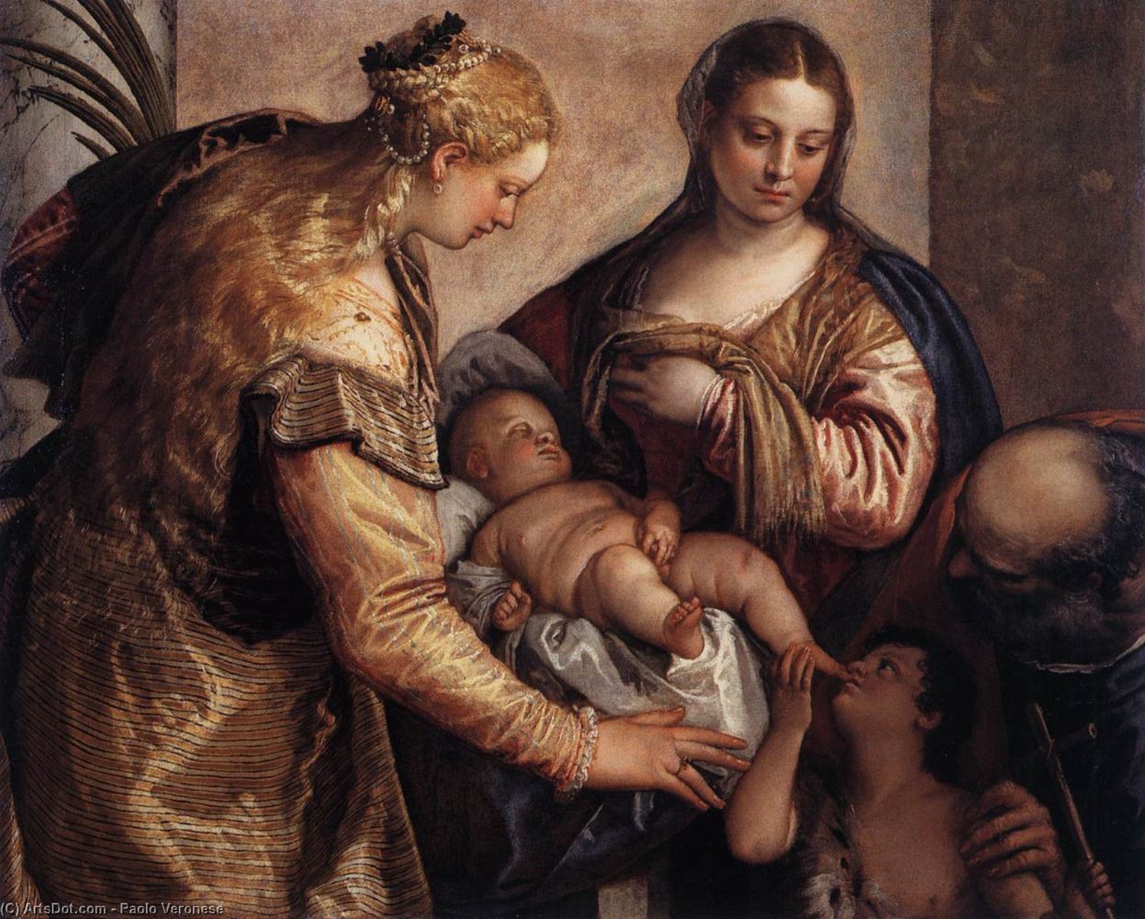 Wikioo.org - The Encyclopedia of Fine Arts - Painting, Artwork by Paolo Veronese - Holy Family with St Barbara and the Infant St John