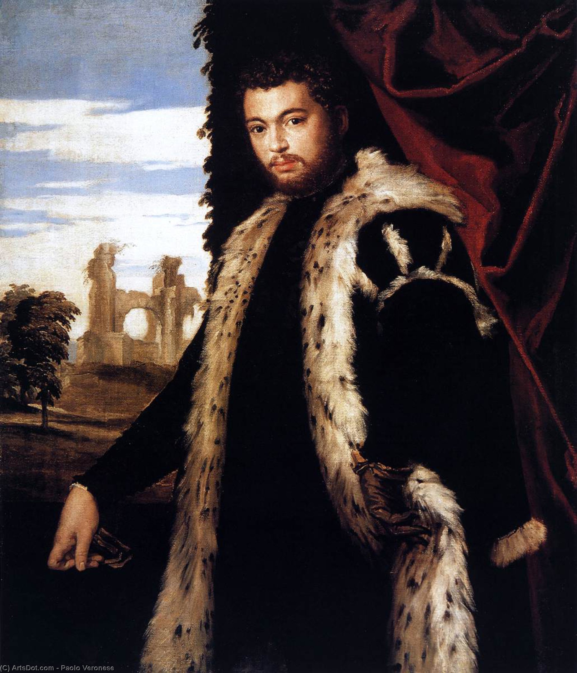 Wikioo.org – La Enciclopedia de las Bellas Artes - Pintura, Obras de arte de Paolo Veronese - retrato de un jóven hombre vistiendo  Lince  piel