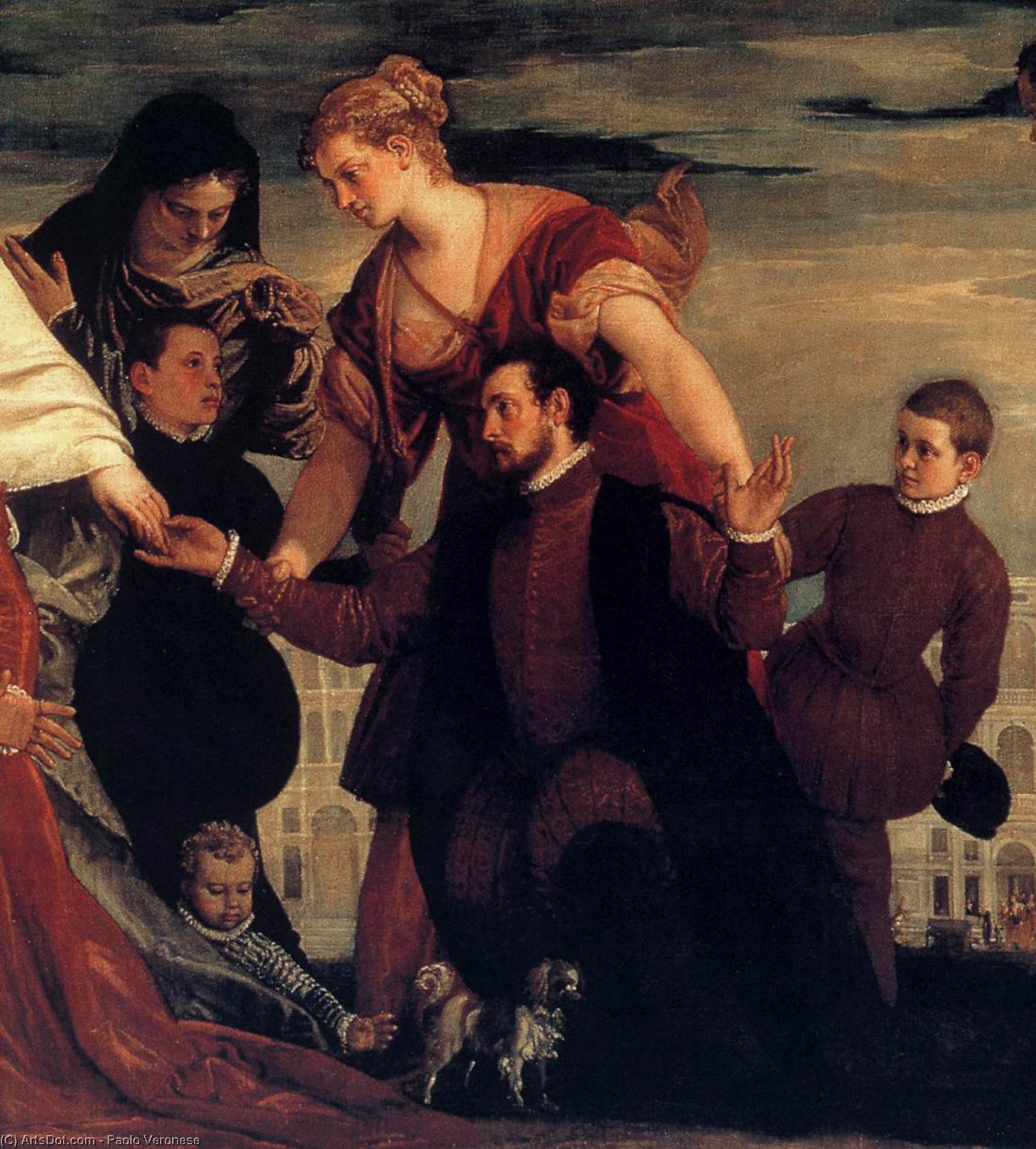 Wikioo.org – La Enciclopedia de las Bellas Artes - Pintura, Obras de arte de Paolo Veronese - el adoración de virgen por el Coccina Familia ( detalle )