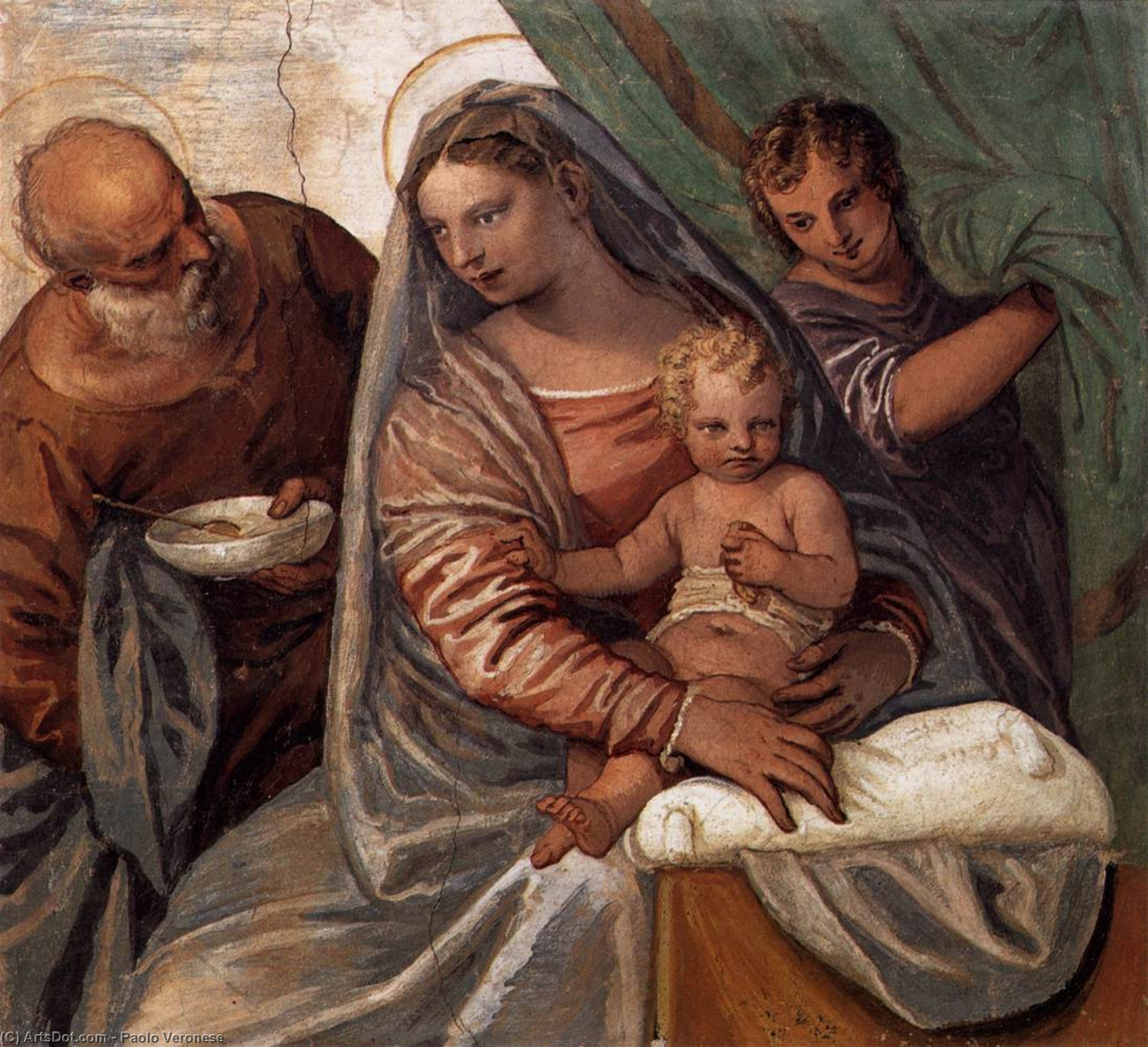 Wikioo.org - The Encyclopedia of Fine Arts - Painting, Artwork by Paolo Veronese - The Holy Family (Madonna della pappa)