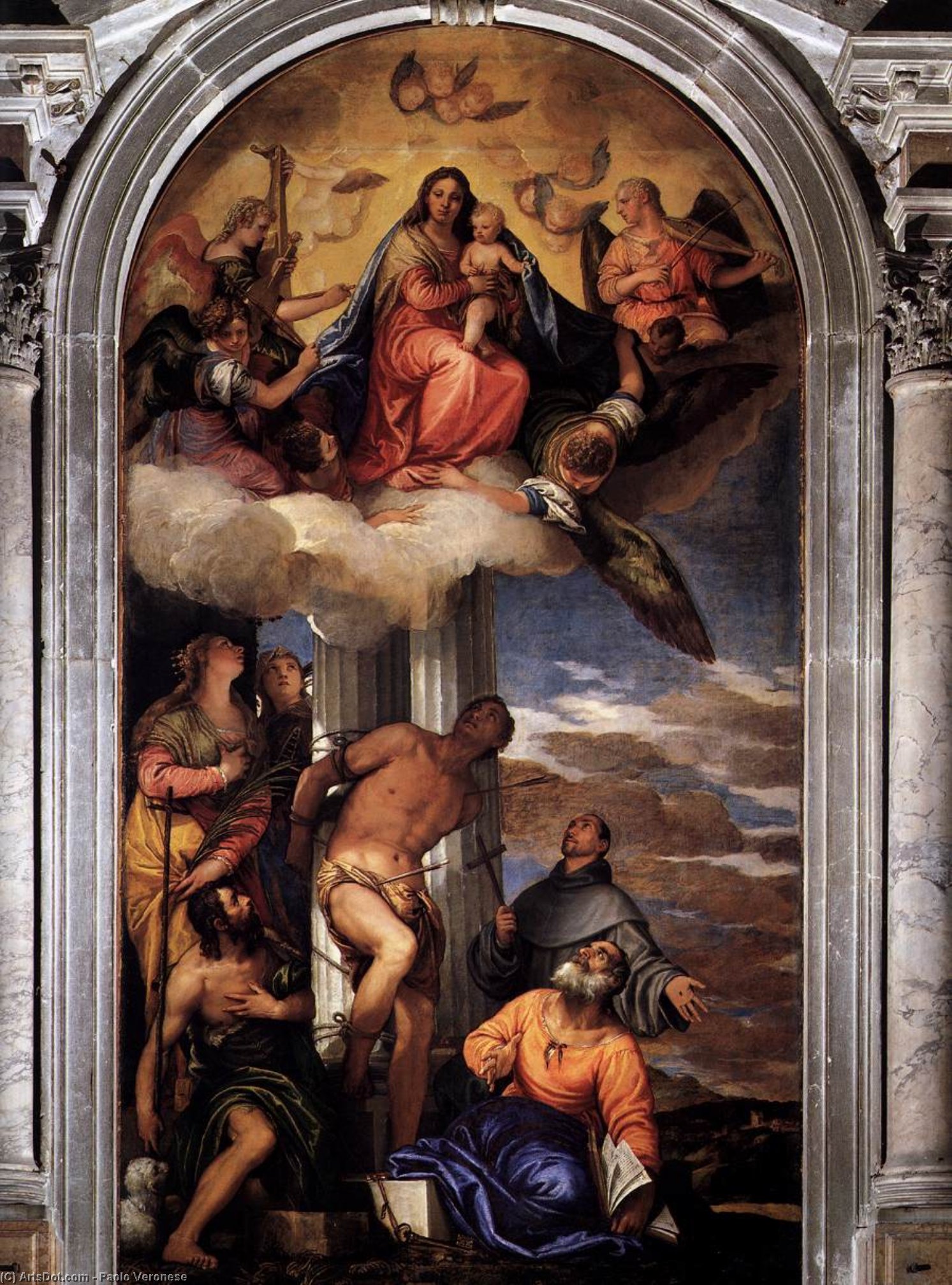 Wikioo.org - The Encyclopedia of Fine Arts - Painting, Artwork by Paolo Veronese - Virgin and Child Enthroned with Saints